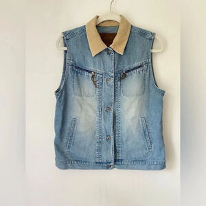 Ralph Lauren Denim Vest Women’s Medium Corduroy Collar Vintage Western Wear RL67